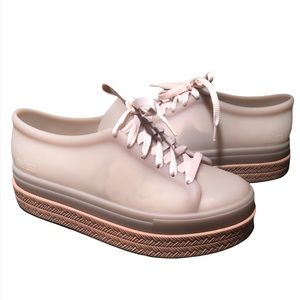 Melissa Be ll Espadrille Platform Lace Up Sneaker Cloud Pink Womens Size 7